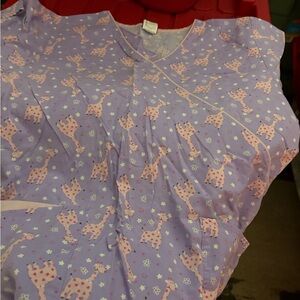Dickies Lavender Scrub Top with Pink Giraffe Print